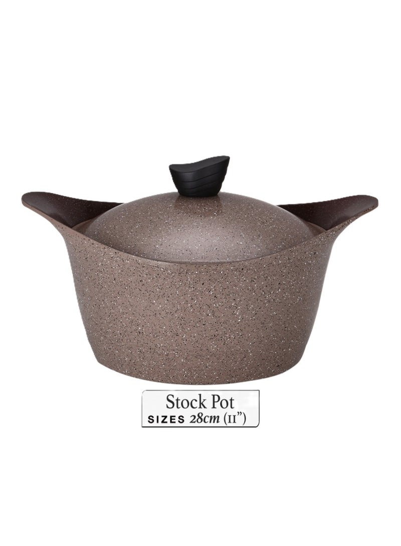Lahoya Chocolate Marble 28cm Stock Pot – Large Nonstick Granite Cookware with Marble Coating & Heat-Resistant Handles