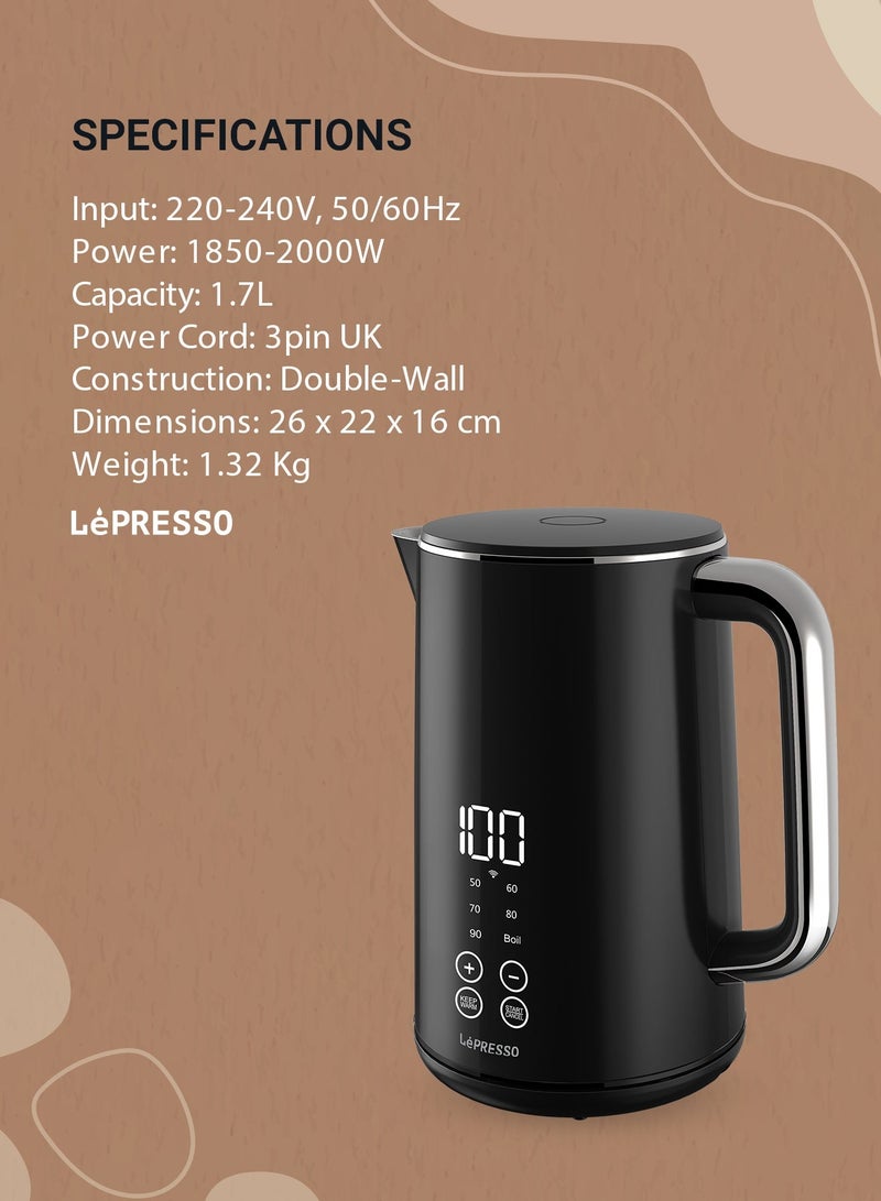 LePRESSO 1.7L Smart Electric Kettle 2000W Power with Touch Panel and BS plug, Quick Boiling Smart Kettle, Stainless Steel Interior, Heat-Proof Shell, Smart Control - Black - Image 4