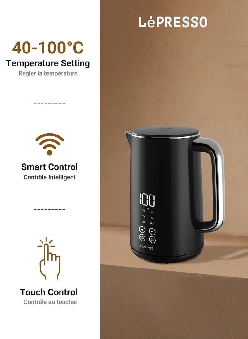 LePRESSO 1.7L Smart Electric Kettle 2000W Power with Touch Panel and BS plug, Quick Boiling Smart Kettle, Stainless Steel Interior, Heat-Proof Shell, Smart Control - Black - Image 2