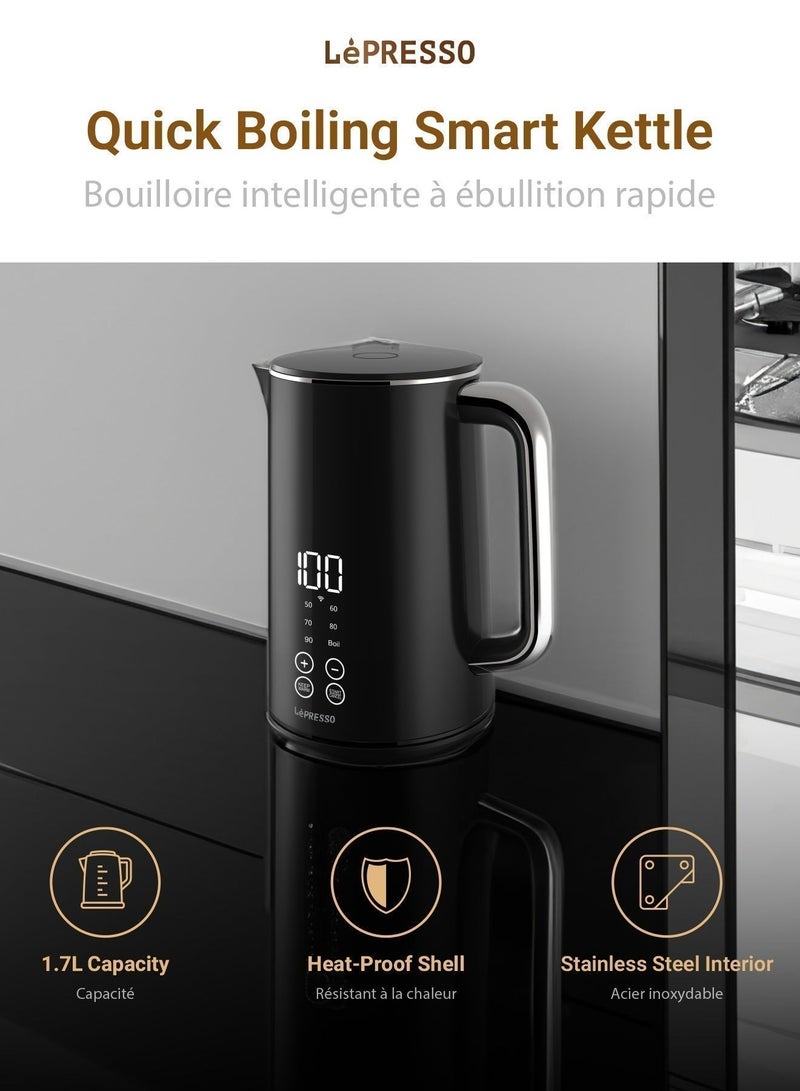 LePRESSO 1.7L Smart Electric Kettle 2000W Power with Touch Panel and BS plug, Quick Boiling Smart Kettle, Stainless Steel Interior, Heat-Proof Shell, Smart Control - Black - Image 3