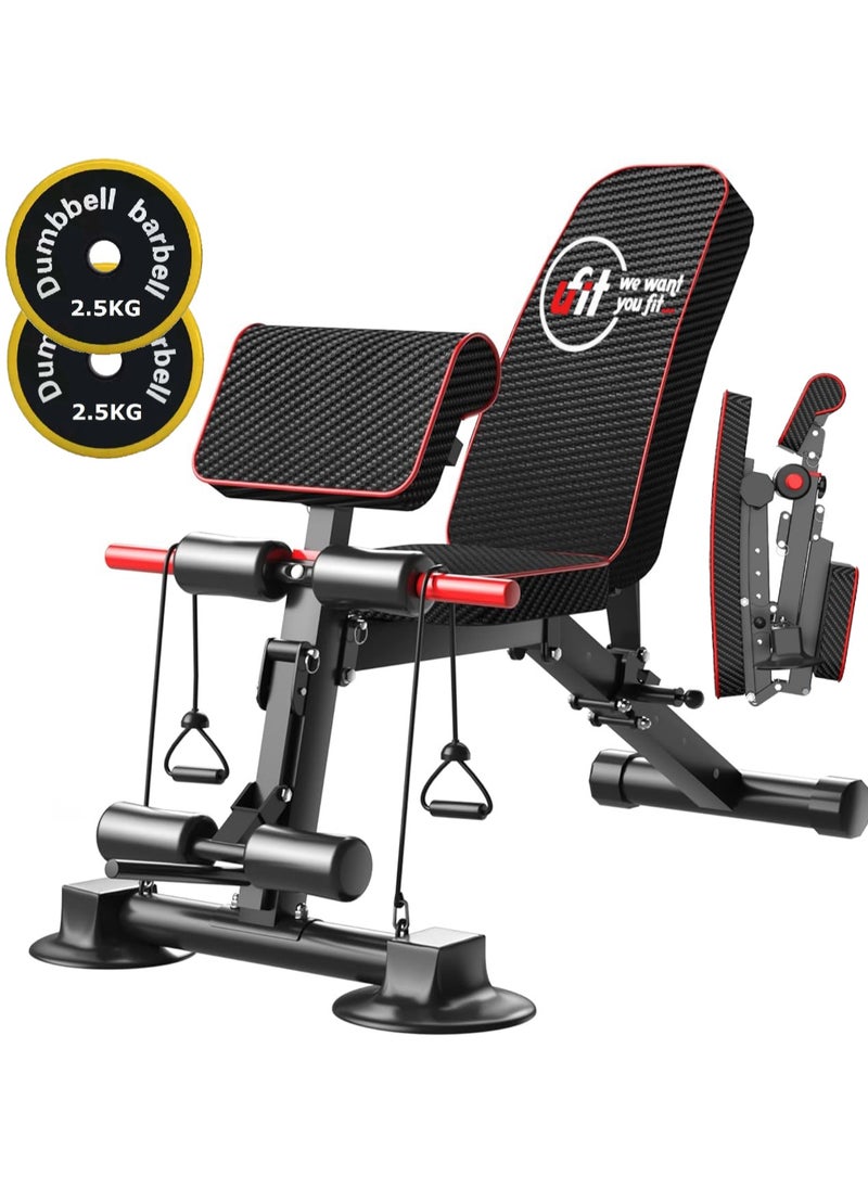 UFIT Multifunctional Adjustable Foldable Weight Sit Up Bench For Home Gym Workout, Free 2.5KG Plates  - Image 1