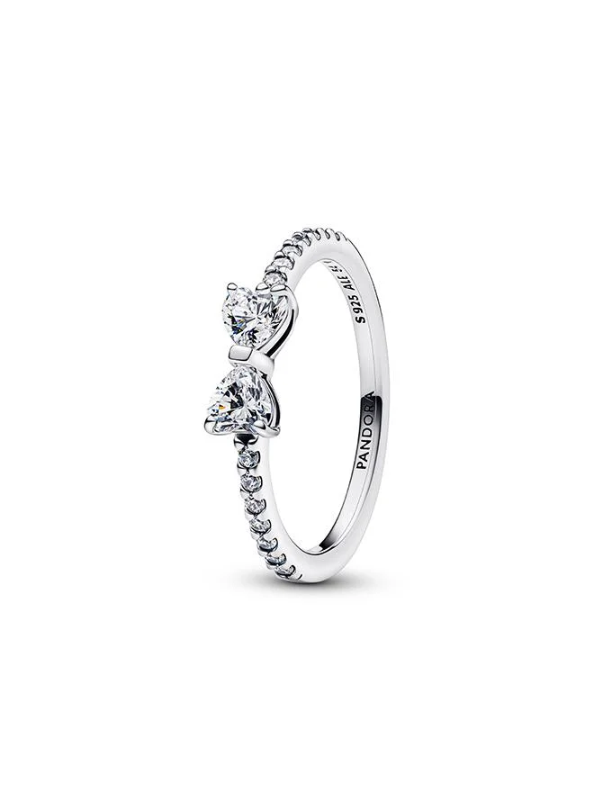 Bow sterling silver ring with clear cubic zirconia