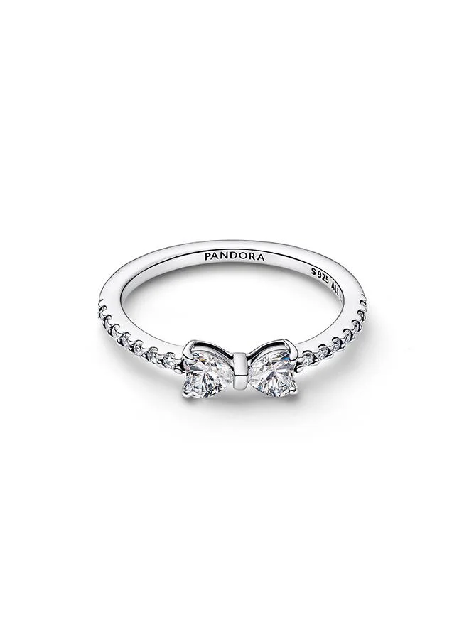 Pandora  Bow sterling silver ring with clear cubic zirconia for Women | Best Price UAE