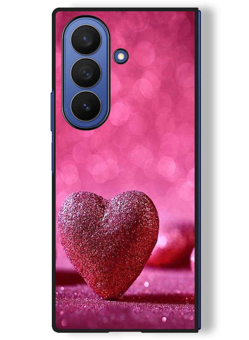 Theodor Case Compatible with Samsung Galaxy Z Fold 7 - 8 Inch Protection Shockproof Bumper Cover Dark Pink Gliter Heart - Image 1