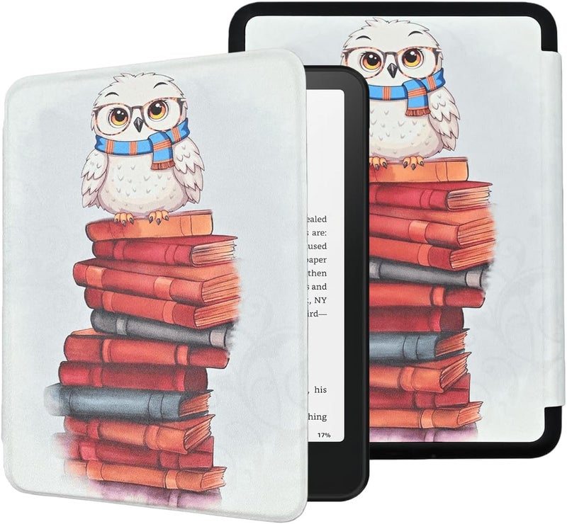 حافظة لجهاز Kindle Paperwhite بحجم 6.8 بوصة (الجيل الحادي عشر – 2021) وإصدار Kindle Paperwhite Signature Edition، مزودة بغطاء واقي من الصدمات مصنوع من جلد PU ناعم (مع ر��مة بومة لطيفة سحرية) - Image 1