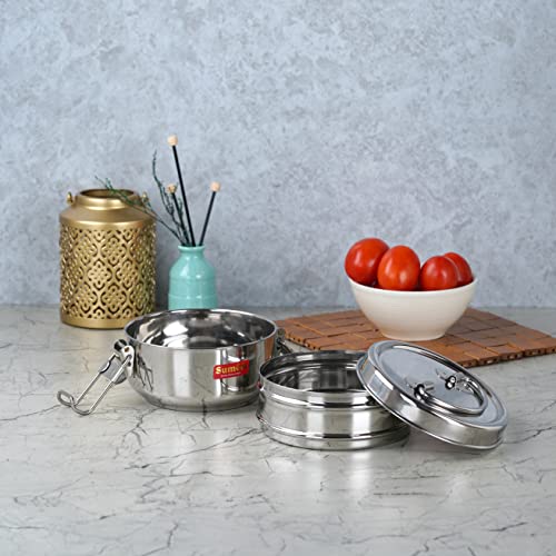 Sumeet Stainless Steel 2 Compartment Lunch Box/Tiffin with Lid and Handle, 13Cm Dia, (1300ML, Silver) - Image 5