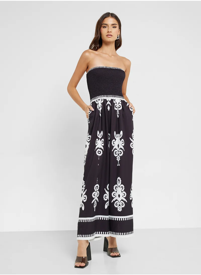 جينجر Bandeau Boho Style Monochrome Jumpsuit