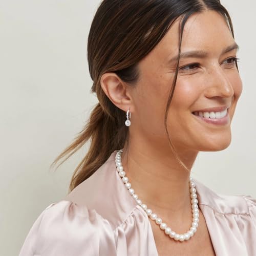 The Pearl Source Real Pearl Dangle Earrings for Women with Genuine AAA Quality White Freshwater Cultured Pearls | 14K Gold Plated 925 Sterling Silver Earrings - Image 4