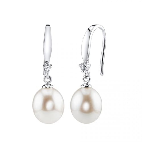 The Pearl Source Real Pearl Dangle Earrings for Women with Genuine AAA Quality White Freshwater Cultured Pearls | 14K Gold Plated 925 Sterling Silver Earrings - Image 1
