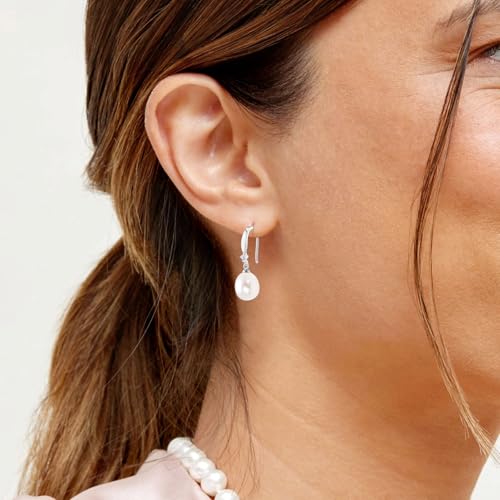 The Pearl Source Real Pearl Dangle Earrings for Women with Genuine AAA Quality White Freshwater Cultured Pearls | 14K Gold Plated 925 Sterling Silver Earrings - Image 2