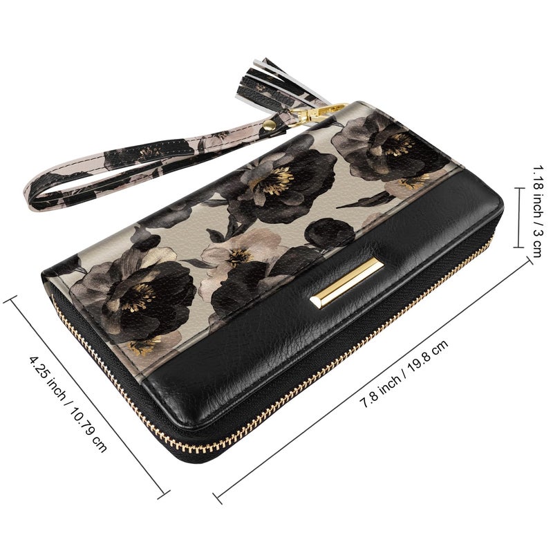 Coco Rossi Wallet Women RFID Blocking PU Leather Credit Card Holder Organizer Zipper Around Long Cash Slot Wallets Ladies Clutch with Tassel Wristlet Wrist Strap, Champagne Rose - Image 4