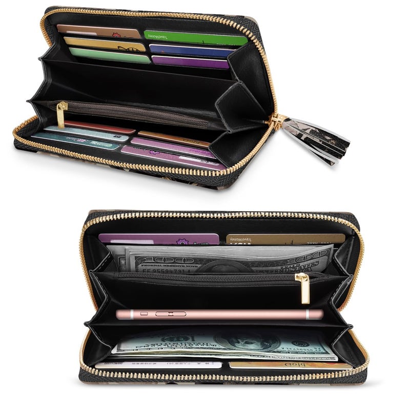 Coco Rossi Wallet Women RFID Blocking PU Leather Credit Card Holder Organizer Zipper Around Long Cash Slot Wallets Ladies Clutch with Tassel Wristlet Wrist Strap, Champagne Rose - Image 2