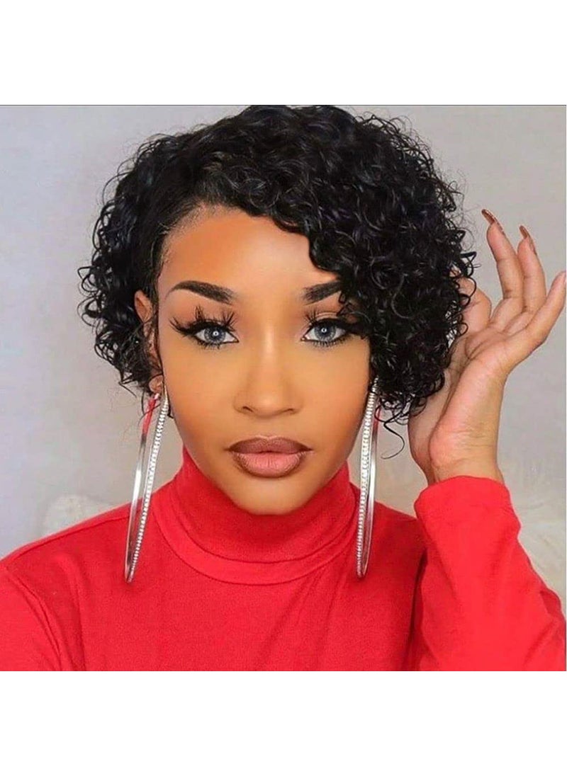 Quantum Love - Quantum Love Human Hair Wigs for Black Women Short Curly Human Hair Side Part Wig Pixie Cut Brazilian Remy Human Hair Deep Curly None Lace Front Wigs for Women - Image 1
