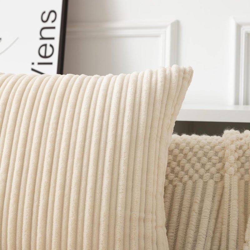 UGS UGASA غطاء وسادة من UGASA مقاس 12×24 بوصة، عبوة من قطعة واحدة، مخمل مخطط بوهو ناعم، غطاء وسادة قطنية طويلة مستطيلة للسرير والأريكة والأريكة وغرفة النوم وغرفة المعيشة، كريمي - Image 5