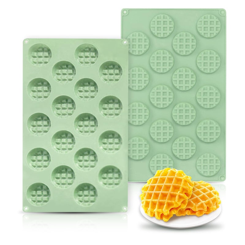 QELEG 2pcs Silicone Wax Melt Molds 18 Cavities Mini Eggo Waffle Mold for Cookie Chocolate Candy and Gummy Mold