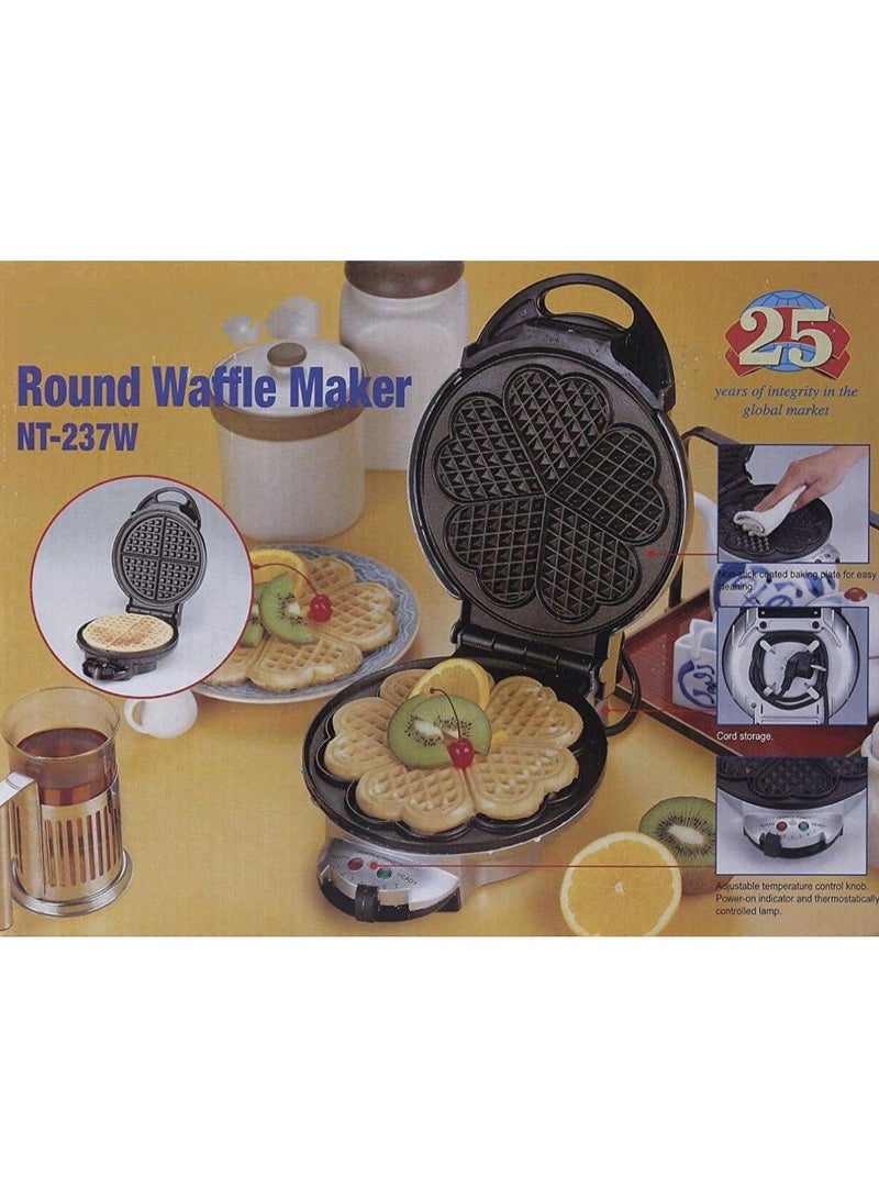 Round Waffle Maker with Temperature Control Knob, Non-Stick Plates, Quick Heating, Compact Design, Perfect for Fluffy Belgian Waffles and Breakfast Creations - Image 3