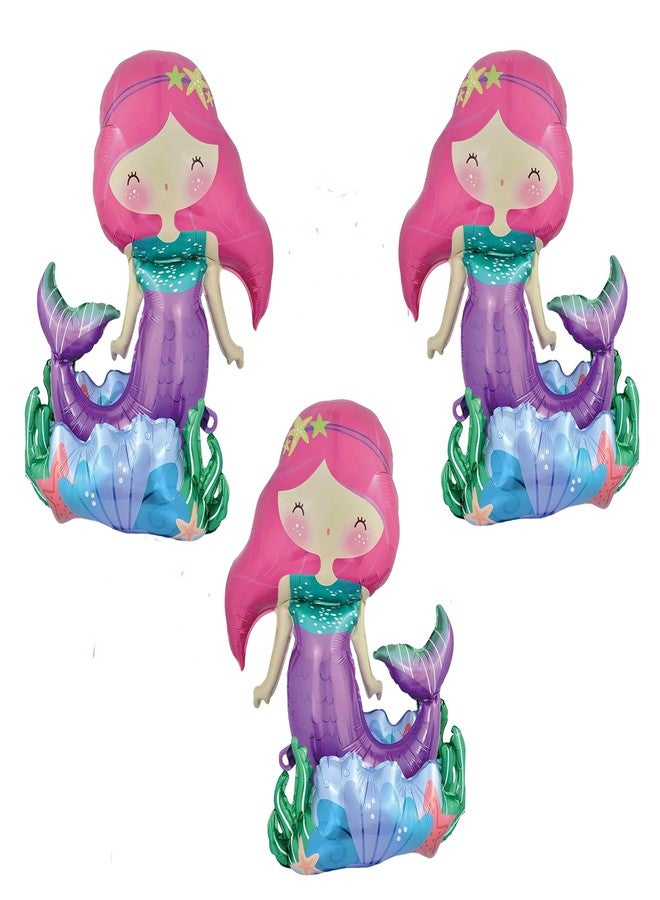 بالونار قطع من بالونات حورية البحر ثلاثية الأبعاد ذاتية الوقوف لتزيين حفلات أعياد ميلاد الفتيات الصغيرات تحت الماء (ملونة) - Image 2