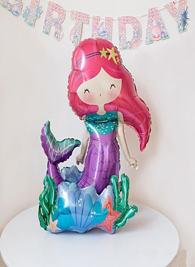 بالونار قطع من بالونات حورية البحر ثلاثية الأبعاد ذاتية الوقوف لتزيين حفلات أعياد ميلاد الفتيات الصغيرات تحت الماء (ملونة) - Image 3