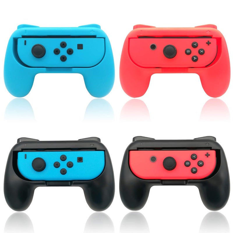 FYOUNG Hand Grips for Switch and Switch OLED JoyCons, Hand Grips Controllers for Switch Joy Con and Switch OLED Model 2021（4 Pack） (Black-Blue-Red) - Image 1