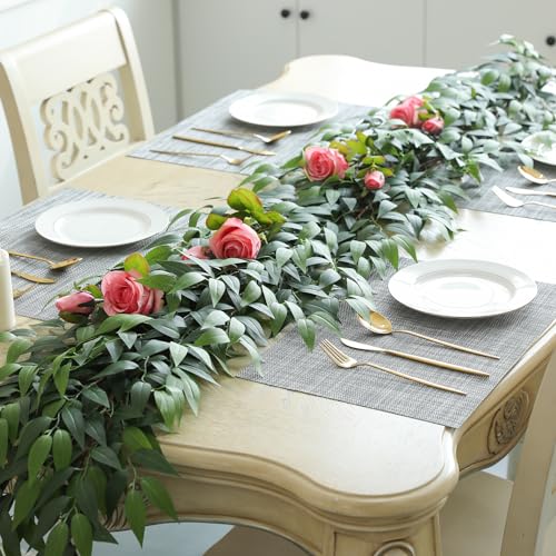 dallisten 3 Strands Italian Ruscus Artificial Vines, 39" Silk Vine Garland with Green Leaves, Fake Hanging Plants Greenery Decor for Home, Bedroom, Wall, Party, Wedding Decoration - Image 3