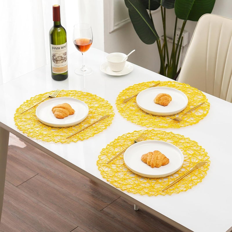IcosaMro Yellow Round Placemats Set of 6 for Dining Table 15 Inch Paper Woven Boho Decorative Circle Place Mat for Wedding Christmas Thanksgiving Day Holiday Dinner 15 InchYellow - Image 5