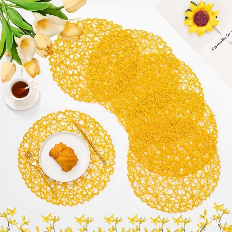 IcosaMro Yellow Round Placemats Set of 6 for Dining Table 15 Inch Paper Woven Boho Decorative Circle Place Mat for Wedding Christmas Thanksgiving Day Holiday Dinner 15 InchYellow - Image 1