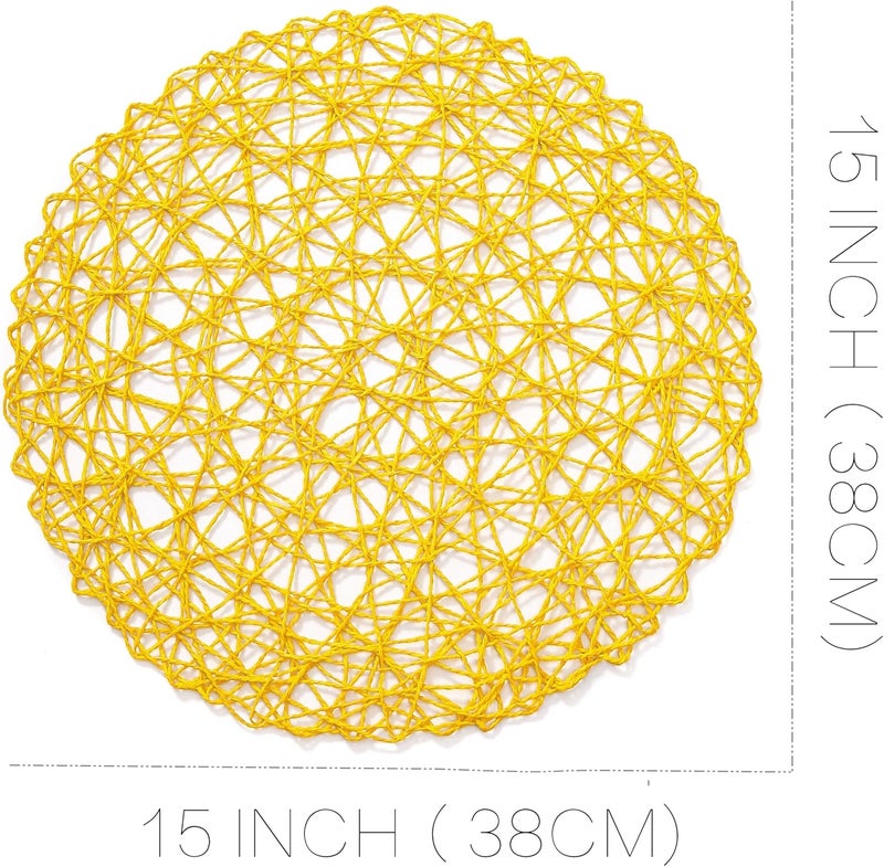 IcosaMro Yellow Round Placemats Set of 6 for Dining Table 15 Inch Paper Woven Boho Decorative Circle Place Mat for Wedding Christmas Thanksgiving Day Holiday Dinner 15 InchYellow - Image 4