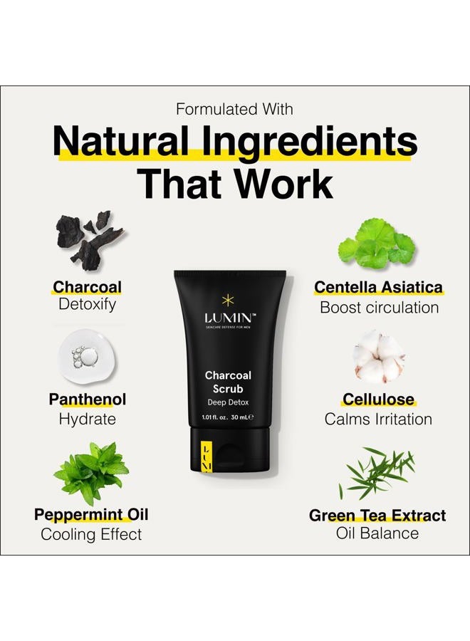 LUMIN Charcoal Scrub Deep Detox for Men - Face Cleanser for Men, Pre Shave Scrub, A charcoal face exfoliator that refreshes & rejuvenates the skin, Suitable for all skin types, 30ml, 1-Pack - Image 2