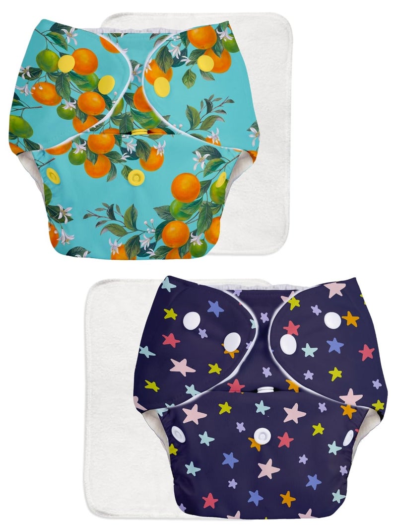 Superbottoms حفاضات قماش متقدمة مضادة للتسرب من سوبر بوتومز للأطفال، ماصة عالية 100% قطن، حزمة كومبو تحتوي على 2 حفاضة قابلة لإعادة الاستخدام و2 وسادة إدخال قابلة للغسل، مناسبة من 3 أشهر إلى 3 سنوات، تقلل من الطفح الجلدي - Image 2