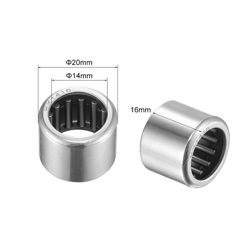 uxcell HK1416 Needle Roller Bearings 14mm Bore 20mm OD 16mm Width Chrome Steel Open End 2pcs - Image 2