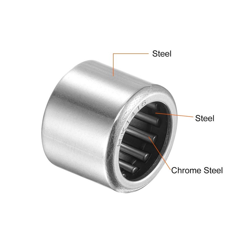 uxcell HK1416 Needle Roller Bearings 14mm Bore 20mm OD 16mm Width Chrome Steel Open End 2pcs - Image 3