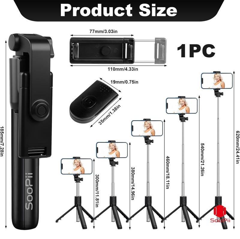 Soopii S1 Selfie Stick Tripod Light Weight, 28 inch / 70CM Reinforced Tripod for Mobile Phone, Multi-Functional Bluetooth 3in1 Long Selfie Stick for Travel,Vlogging,Compatible with iPhone and All Smartphones - Image 3