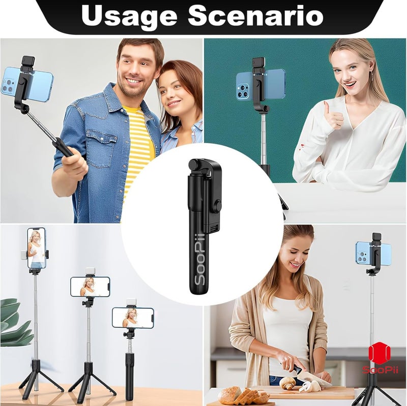 Soopii S1 Selfie Stick Tripod Light Weight, 28 inch / 70CM Reinforced Tripod for Mobile Phone, Multi-Functional Bluetooth 3in1 Long Selfie Stick for Travel,Vlogging,Compatible with iPhone and All Smartphones - Image 2