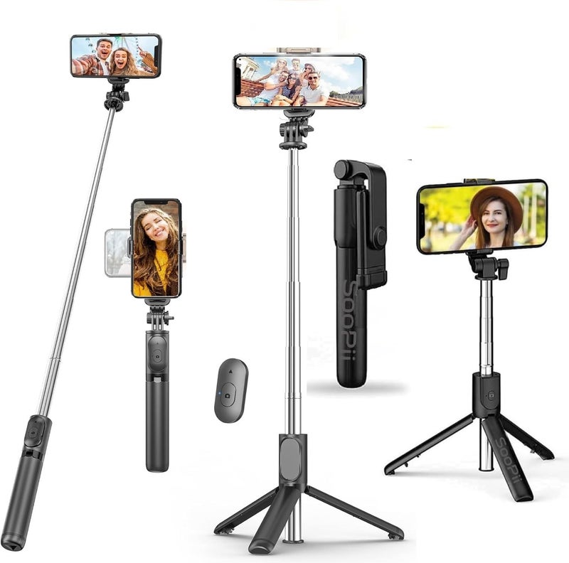 Soopii S1 Selfie Stick Tripod Light Weight, 28 inch / 70CM Reinforced Tripod for Mobile Phone, Multi-Functional Bluetooth 3in1 Long Selfie Stick for Travel,Vlogging,Compatible with iPhone and All Smartphones - Image 1