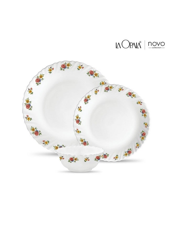 La Opala مجموعة لا أوبالا نوفو من الأواني الزجاجية | لعائلة مكونة من 6 أفراد | طقم عشاء 18 قطعة من الورود الصغيرة | أطباق وأوعية لتناول الطعام | آمنة للاستخدام في الميكروويف | 100% نباتية | قوية جداً | خفيفة وبيضاء - Image 2