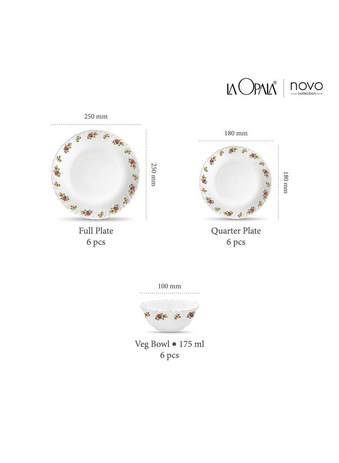 La Opala مجموعة لا أوبالا نوفو من الأواني الزجاجية | لعائلة مكونة من 6 أفراد | طقم عشاء 18 قطعة من الورود الصغيرة | أطباق وأوعية لتناول الطعام | آمنة للاستخدام في الميكروويف | 100% نباتية | قوية جداً | خفيفة وبيضاء - Image 3