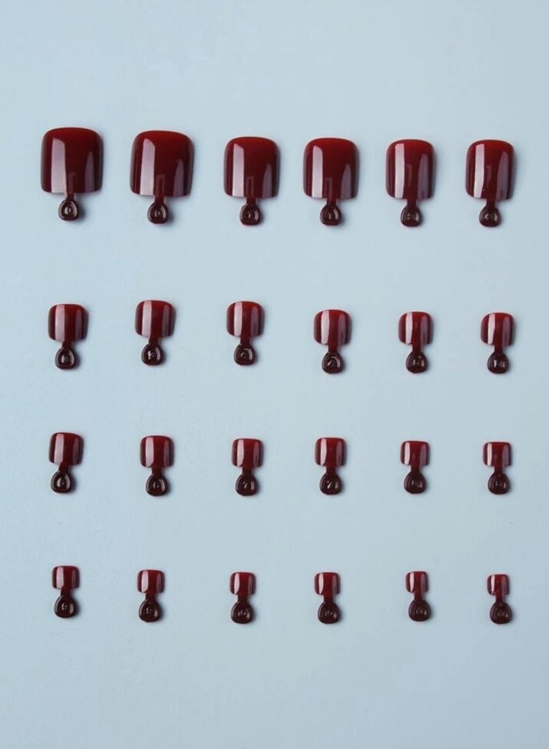 أظافر القدم الصناعية باللون الأحمر النبيذي، 24 قطعة، لصيف مميز وأظافر الضغط للبنات - Image 3
