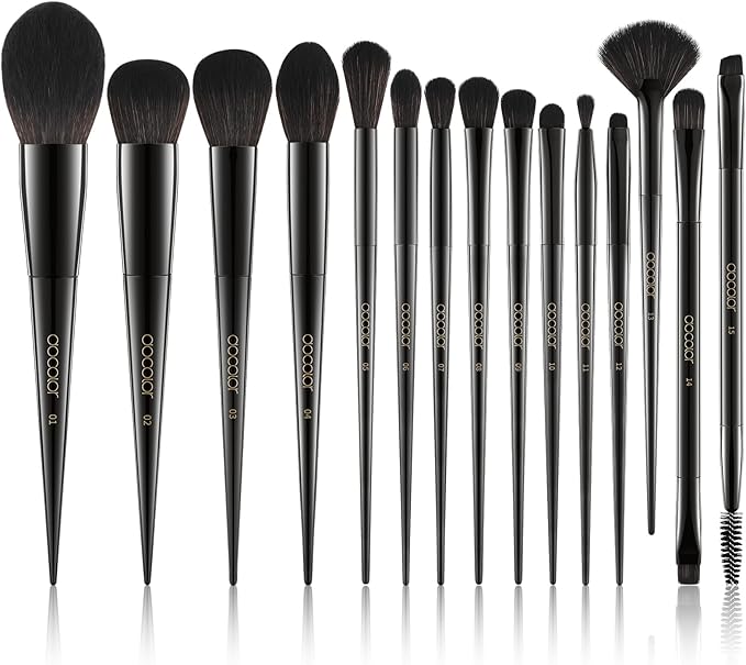 Docolor Makeup Brushes 15 Pieces Professional Makeup Brushes Set Premium Synthetic Hair Kabuki Face Blush Eyeshadow Eyeliner Foundation Powder Cosmetic Make Up Brushes KitBlack Obsidian Series