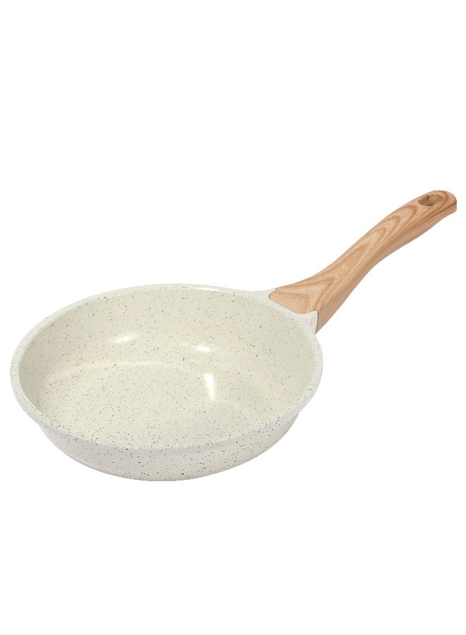 ESLITE LIFE Frypan Set 20cm with Glass Lid Aluminum | Non-stick Ceramic coating | Scratch Resistant & Durable | Soft touch wooden esthetic handle , White - Image 4