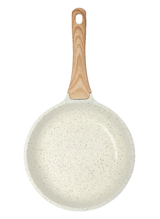 ESLITE LIFE Frypan Set 20cm with Glass Lid Aluminum | Non-stick Ceramic coating | Scratch Resistant & Durable | Soft touch wooden esthetic handle , White - Image 5