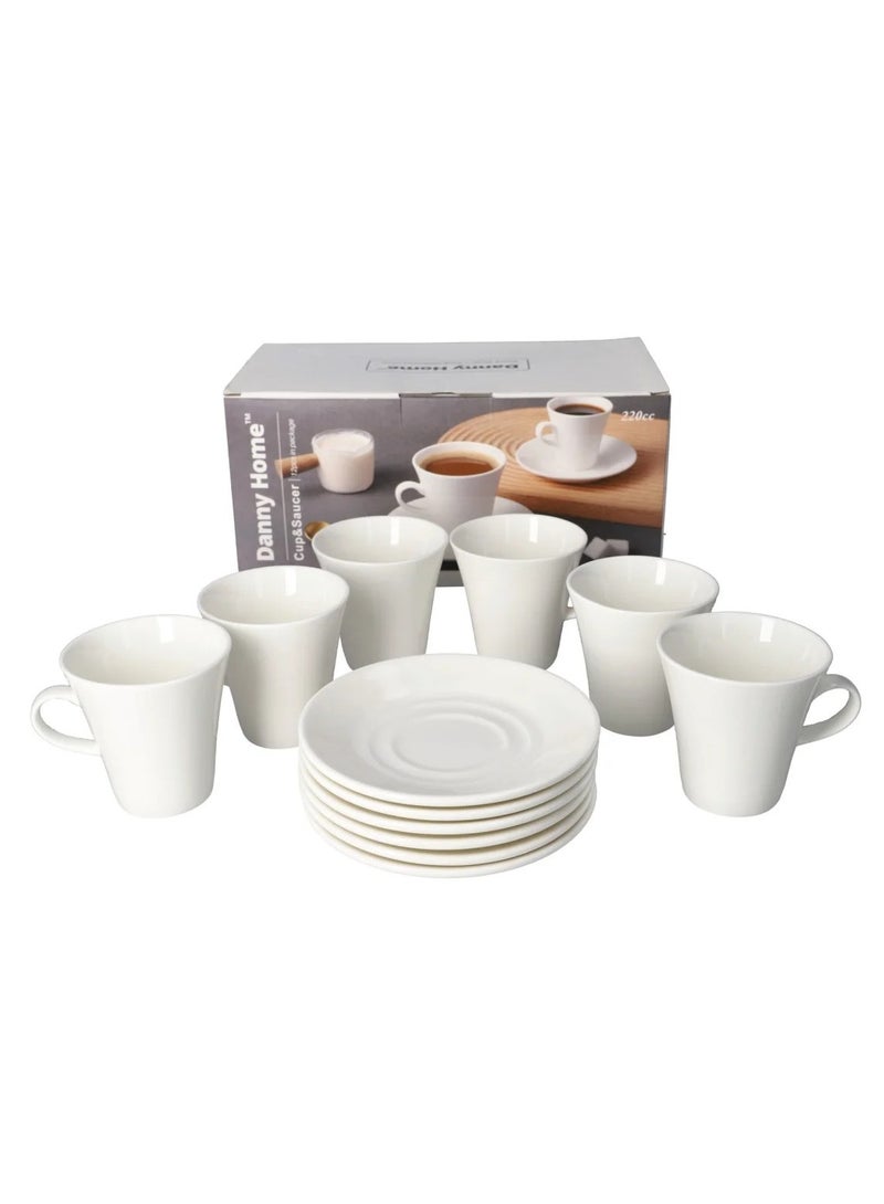 داني هوم طقم فناجين شاي من البورسلين الأبيض، 12 قطعة، سعة 220 مل - Image 4