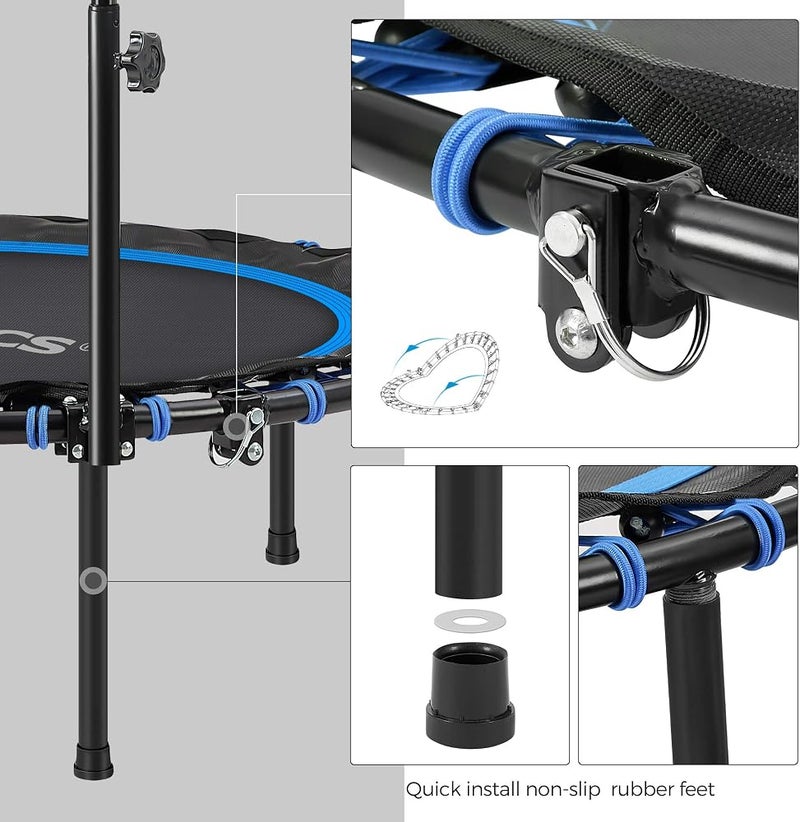 SONGMICS 40 Inches Mini Fitness Trampoline, Fitness Rebounder with Adjustable Handrail, Foldable Trampoline for At-Home Workout, Max. Load 264.6 lb, Blue and Black USTR040Q01 - Image 4