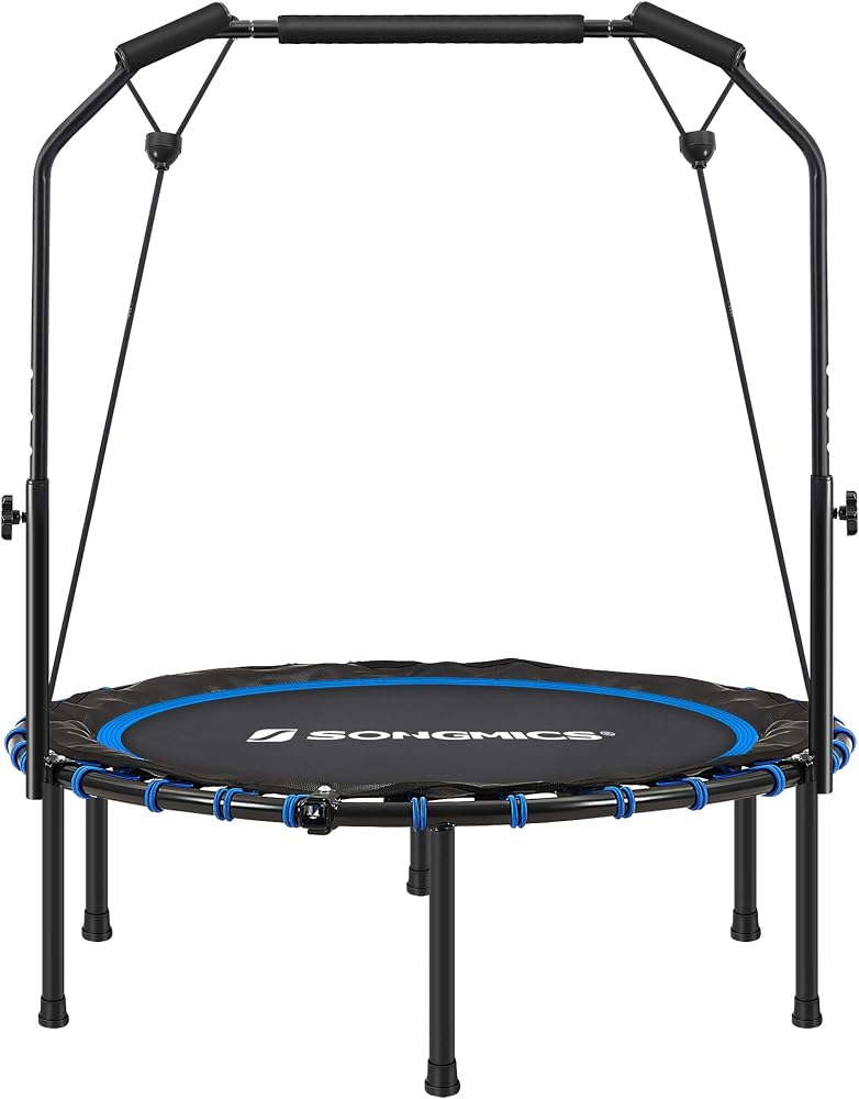 SONGMICS 40 Inches Mini Fitness Trampoline, Fitness Rebounder with Adjustable Handrail, Foldable Trampoline for At-Home Workout, Max. Load 264.6 lb, Blue and Black USTR040Q01 - Image 2