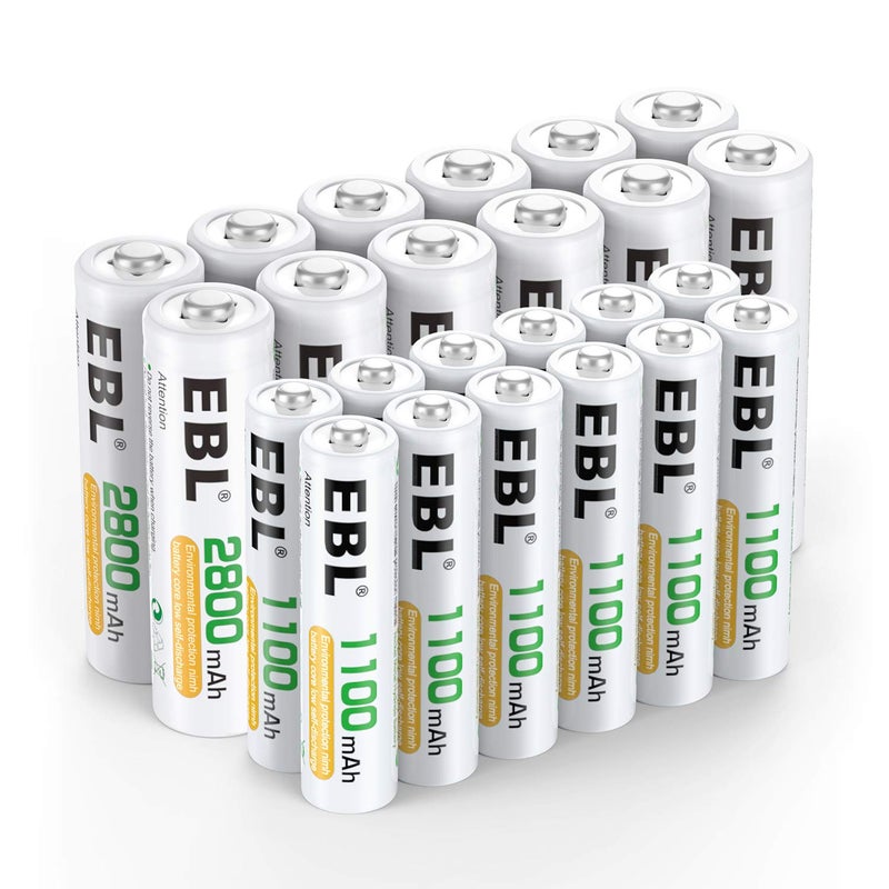 EBL 24 Sets AA AAA Batteries Combo with 12-Pack AA 2800mAh & 12-Pack AAA 1100mAh 1.2V Rechargeable Batteries - Image 1