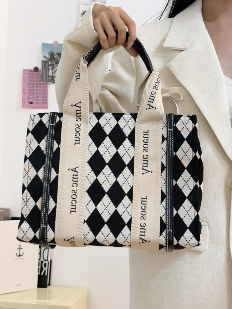 Fashion Women'S Bag Houndstooth Tote Bag Rhombic Retro Large Capacity School Bag Commuter Bag Crossbody Bag - Image 4
