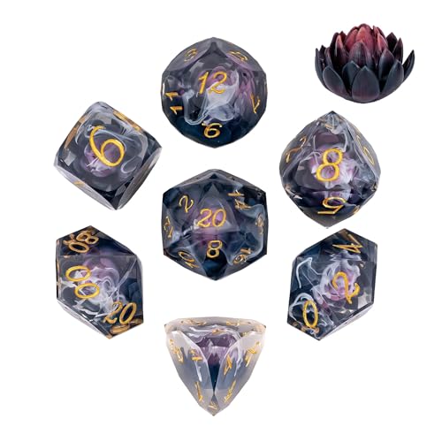 CRITALLIC 7PCS DND Dice SetTransparent Sharp Edge Dice Set DD RPG Polyhedral Diefor Dungeons and Dragons TTRPG Games Roleplaying Gameswith Gift BoxPurple Blue Lotus - Image 1