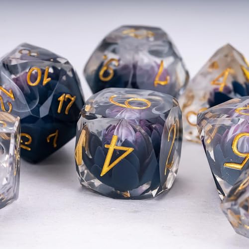 CRITALLIC 7PCS DND Dice SetTransparent Sharp Edge Dice Set DD RPG Polyhedral Diefor Dungeons and Dragons TTRPG Games Roleplaying Gameswith Gift BoxPurple Blue Lotus - Image 5