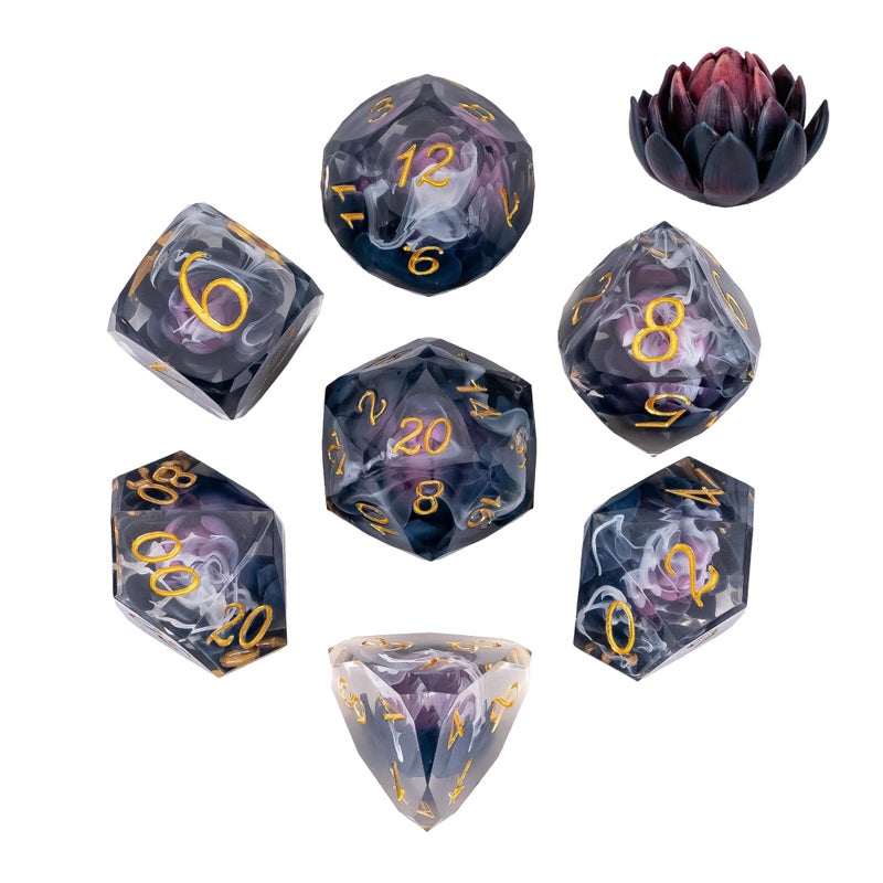 CRITALLIC 7PCS DND Dice SetTransparent Sharp Edge Dice Set DD RPG Polyhedral Diefor Dungeons and Dragons TTRPG Games Roleplaying Gameswith Gift BoxPurple Blue Lotus - Image 3