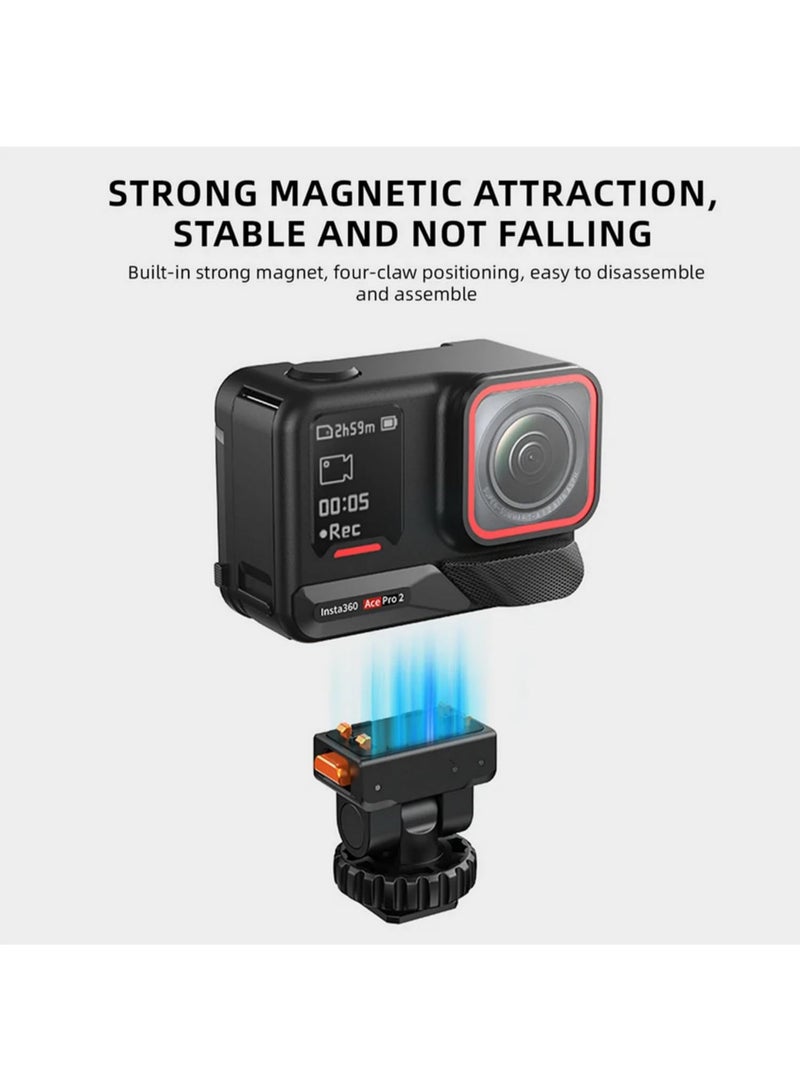 قطعة واحدة حامل مغناطيسي عالمي سريع التثبيت مع قاعدة ساخنة/باردة قابلة للتعديل 180 درجة لكاميرات Insta360 X5/X4/X3/ACE PRO/ACE PRO2، حامل ثلاثي للكاميرات مع قوس 1/4 بوصة - Image 4