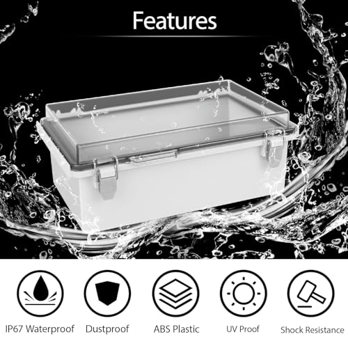 LeMotech صندوق كهربائي LeMotech، غطاء شفاف قابل للطي مقاوم للماء IP67، صندوق تقاطع مزود بقفل من الفولاذ المقاوم للصدأ، غلاف كهربائي من البلاستيك ABS مع لوحة تثبيت، حوامل جدارية، غلاف كابل، 10.2"x6.3"x3.9"، رمادي - Image 3